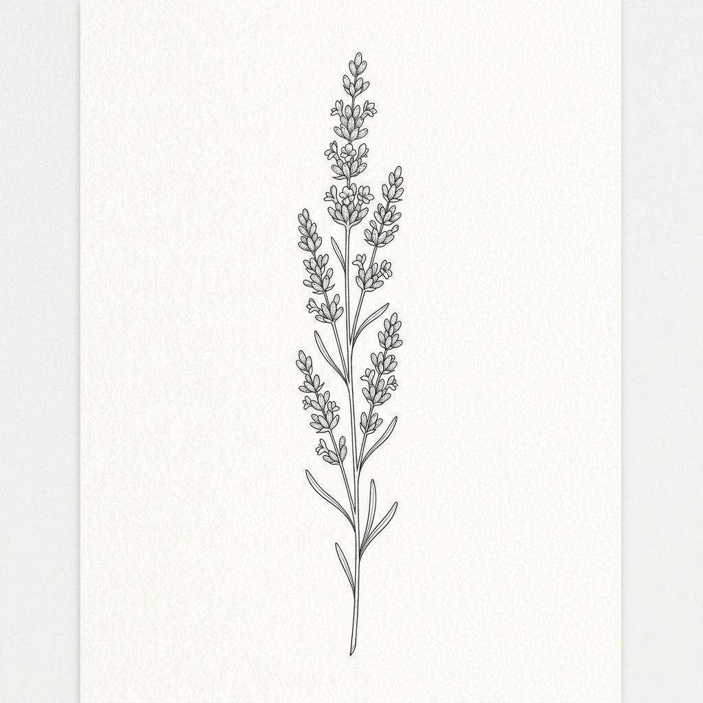 nape (women) tattoo vertical botanical sprig, design on white background