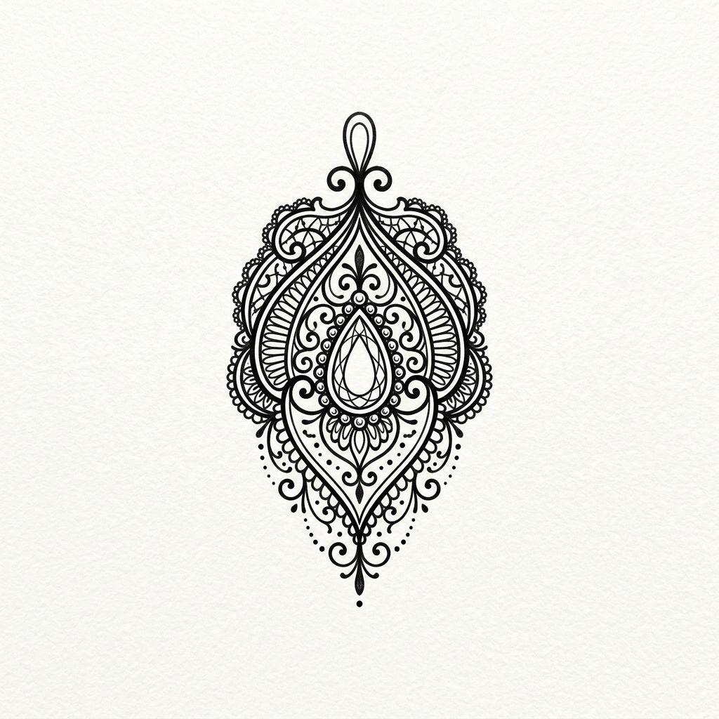nape (women) tattoo gothic lace ornament, design on white background