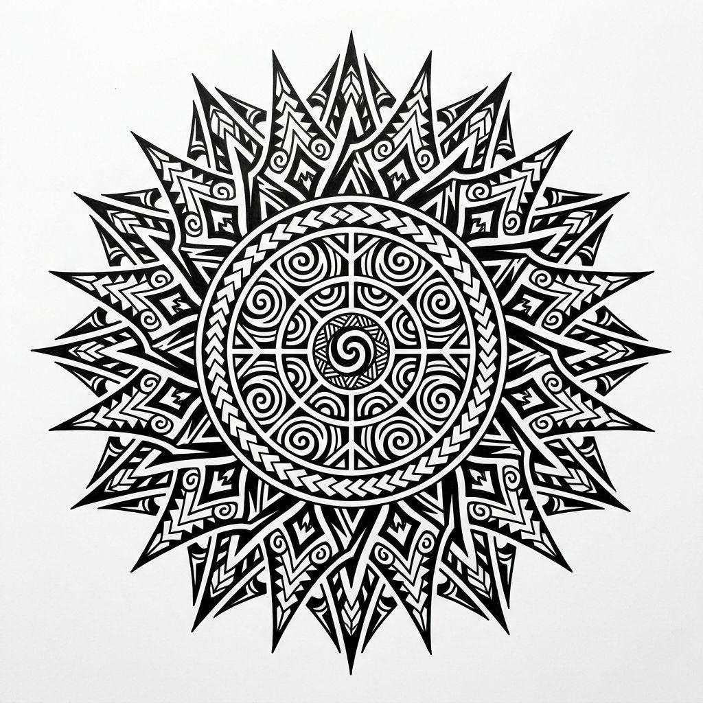 polynesian tattoo marquesan sun, design on white background