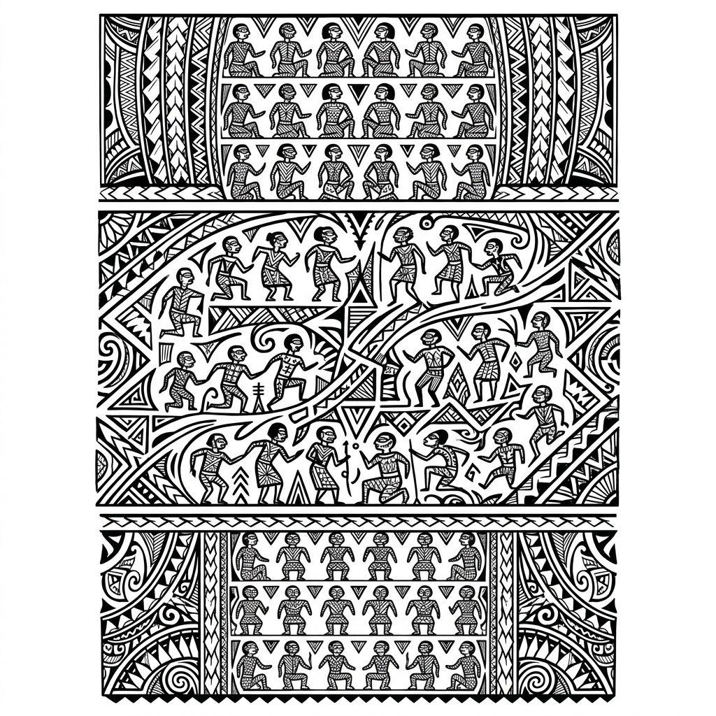 polynesian tattoo enata and life lines, design on white background