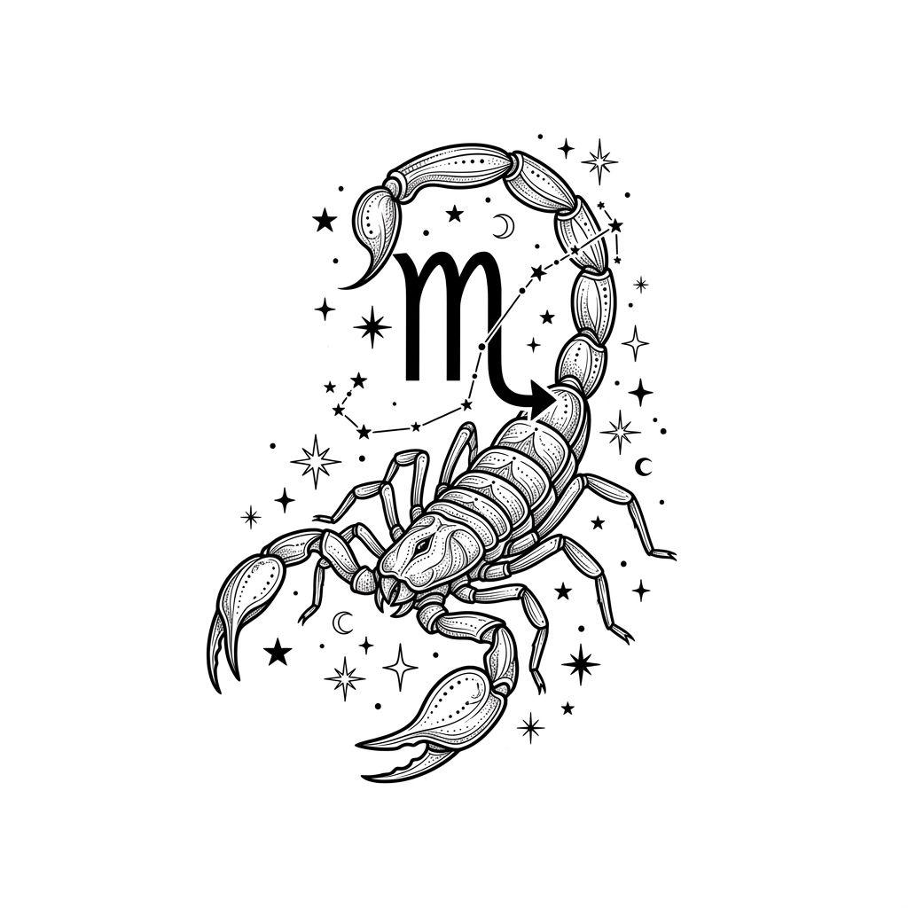 scorpion tattoo scorpio zodiac sign, design on white background