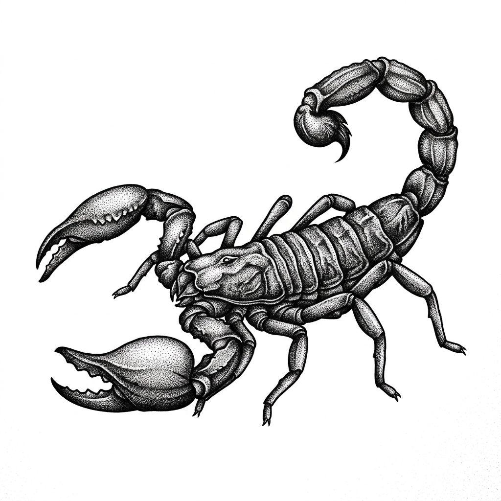 scorpion tattoo dotwork scorpion, design on white background