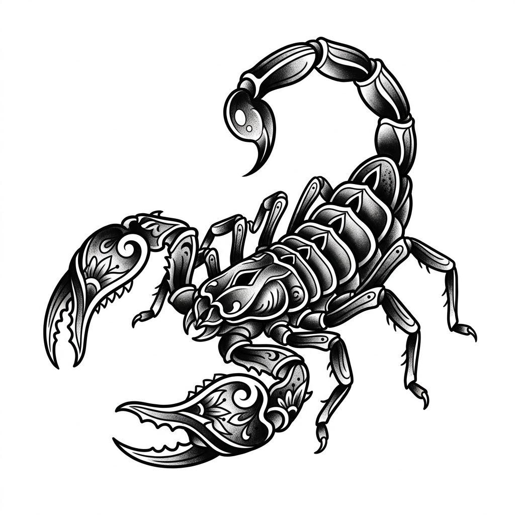 scorpion tattoo neo-traditional scorpion, design on white background