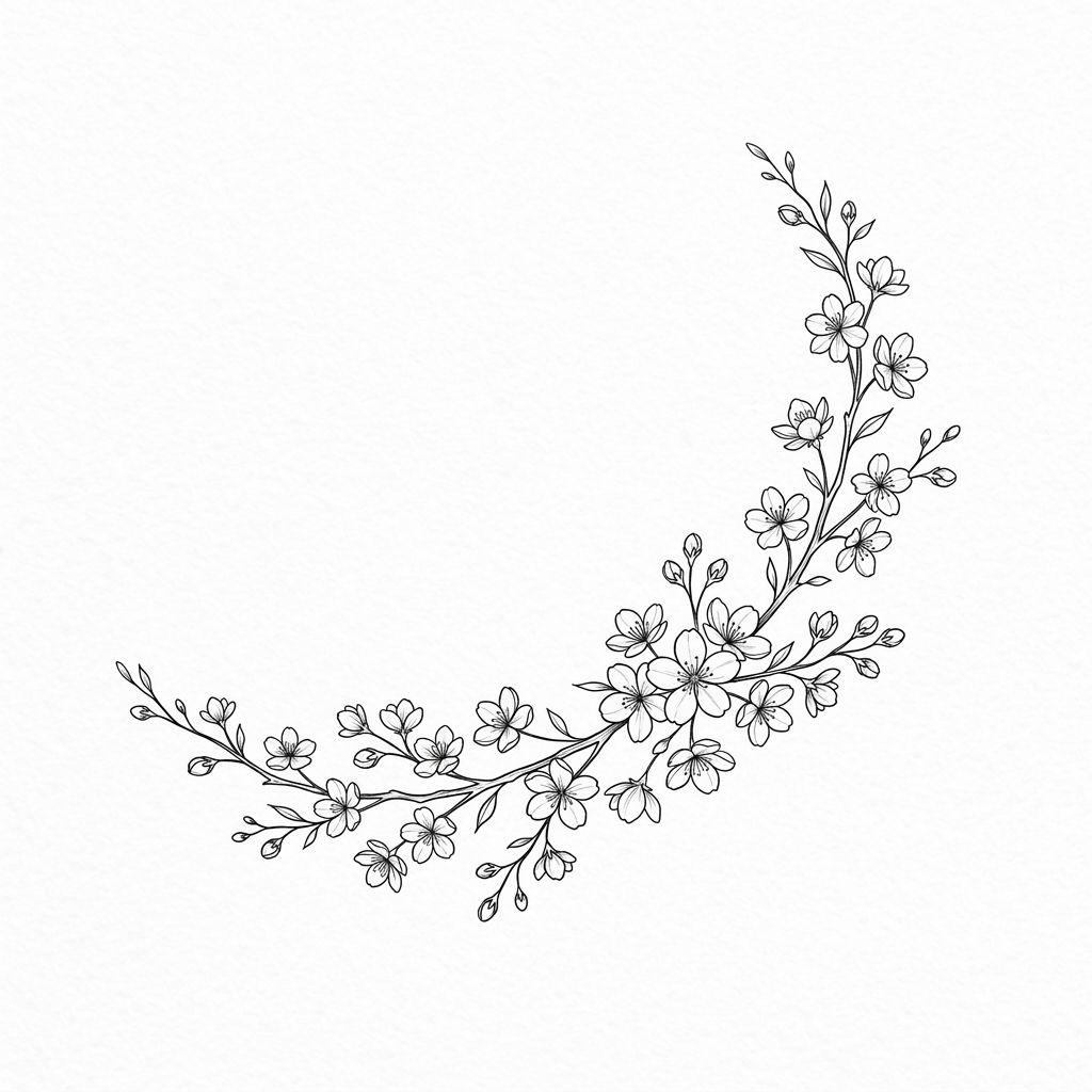 shoulder (women) tattoo flowering branch on the shoulder, design on white background