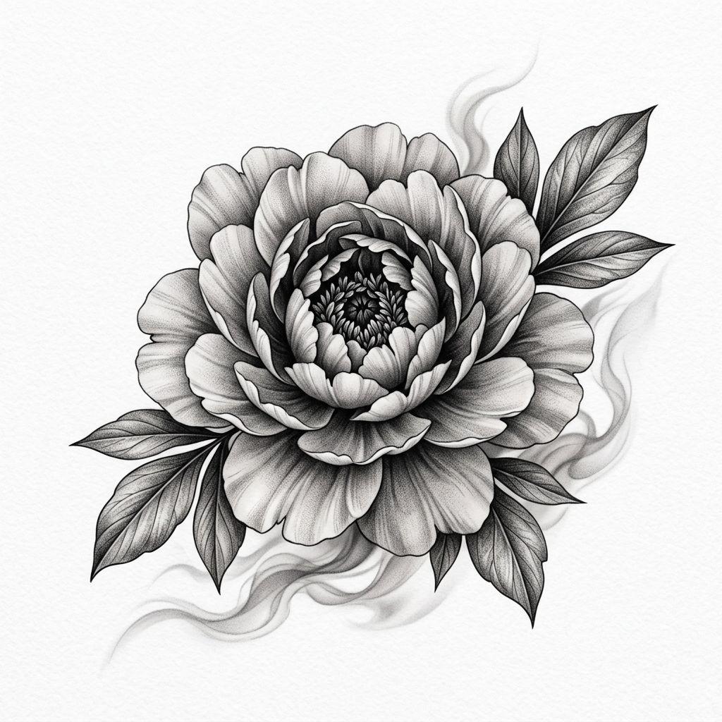 shoulder (women) tattoo realistic peony on the shoulder blade, design on white background