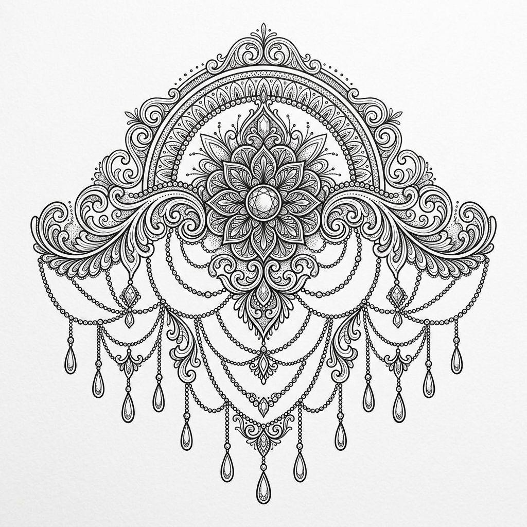 shoulder (women) tattoo ornamental lace epaulette, design on white background