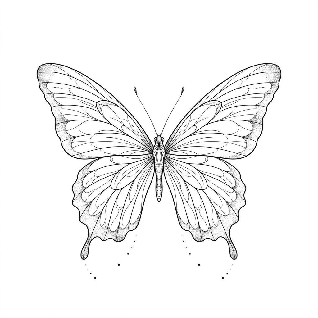 shoulder (women) tattoo fine line butterfly, design on white background