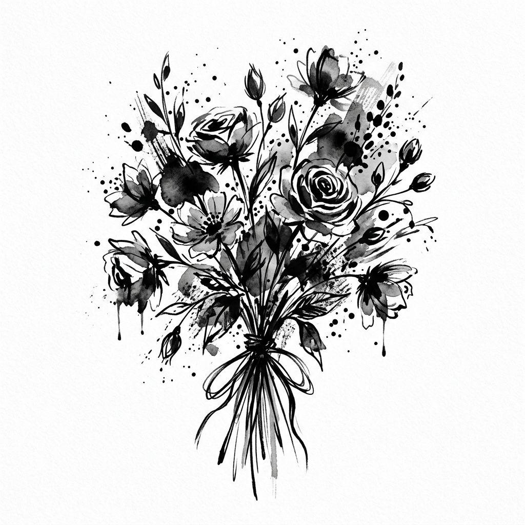 shoulder (women) tattoo abstract watercolor bouquet, design on white background