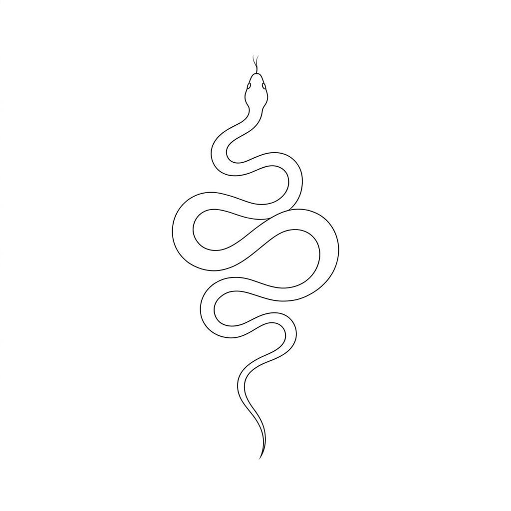 snake tattoo undulating fine-line snake, design on white background