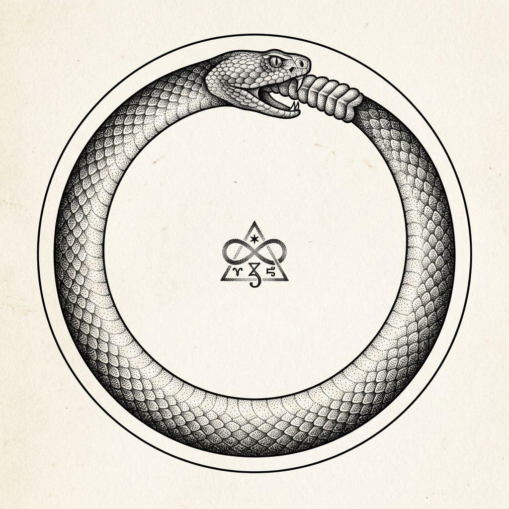 snake tattoo eternal ouroboros, design on white background
