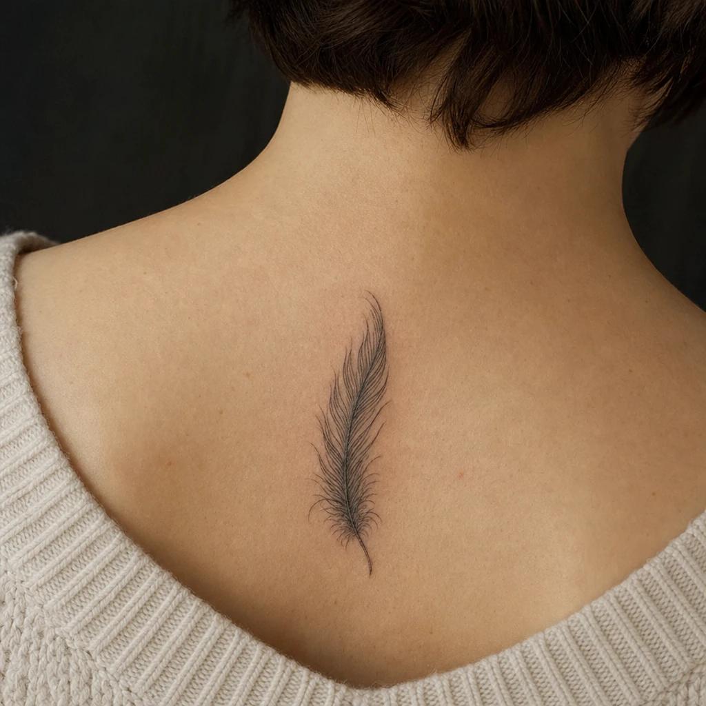 angel tattoo falling angel feather, realistic photo on skin