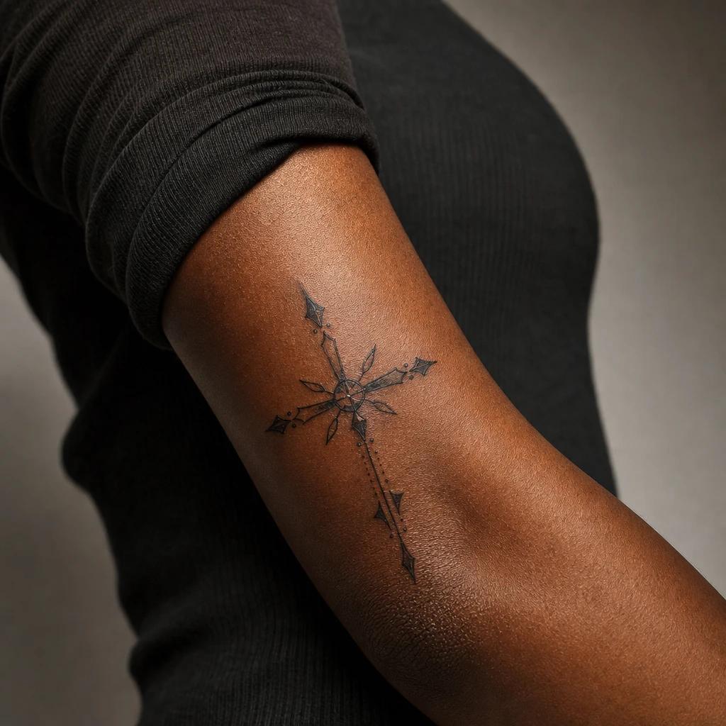 cross tattoo modern geometric cross, realistic photo on skin