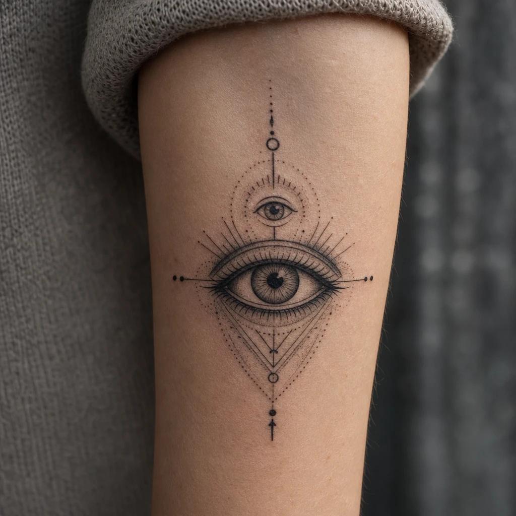 eye tattoo spiritual third eye, realistic photo on skin