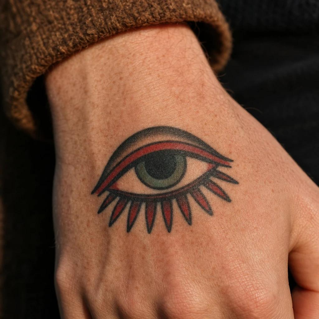 eye tattoo old school flash eye, realistic photo on skin