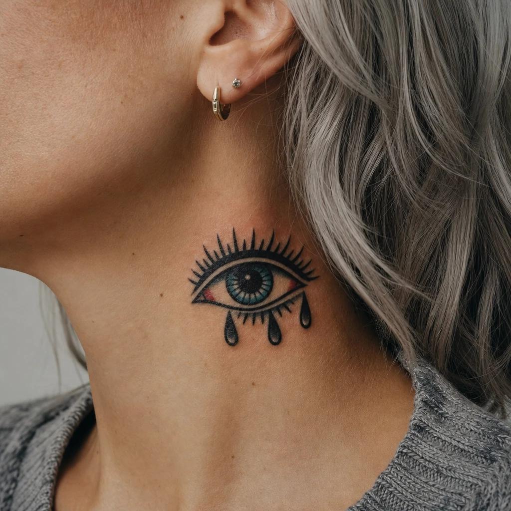 eye tattoo old school flash eye, realistic photo on skin