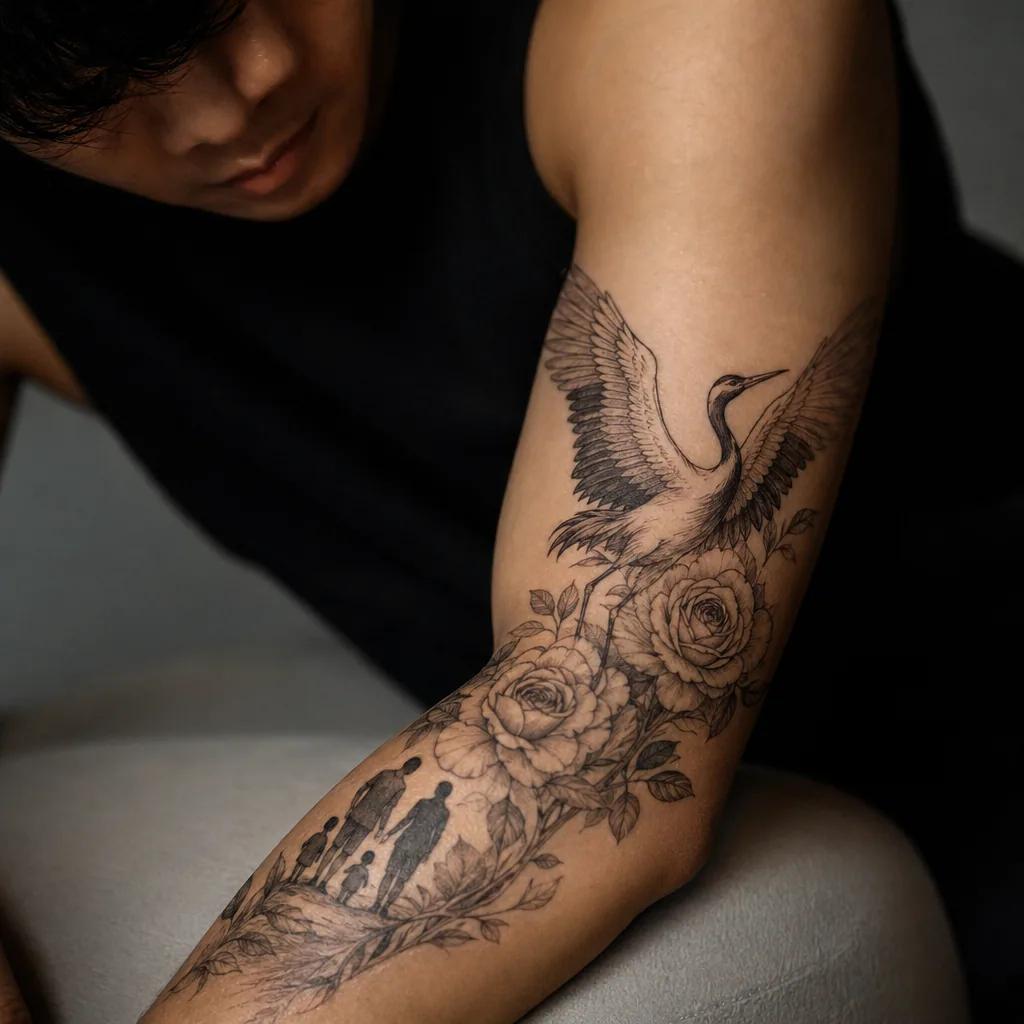 idée tatouage famille homme crâne et roses famille
