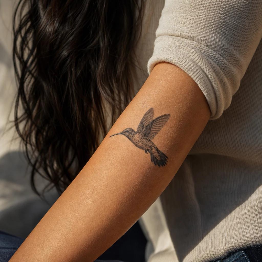 hummingbird tattoo realistic color hummingbird, realistic photo on skin