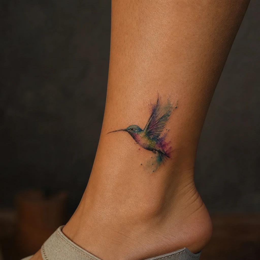 hummingbird tattoo watercolor hummingbird, realistic photo on skin