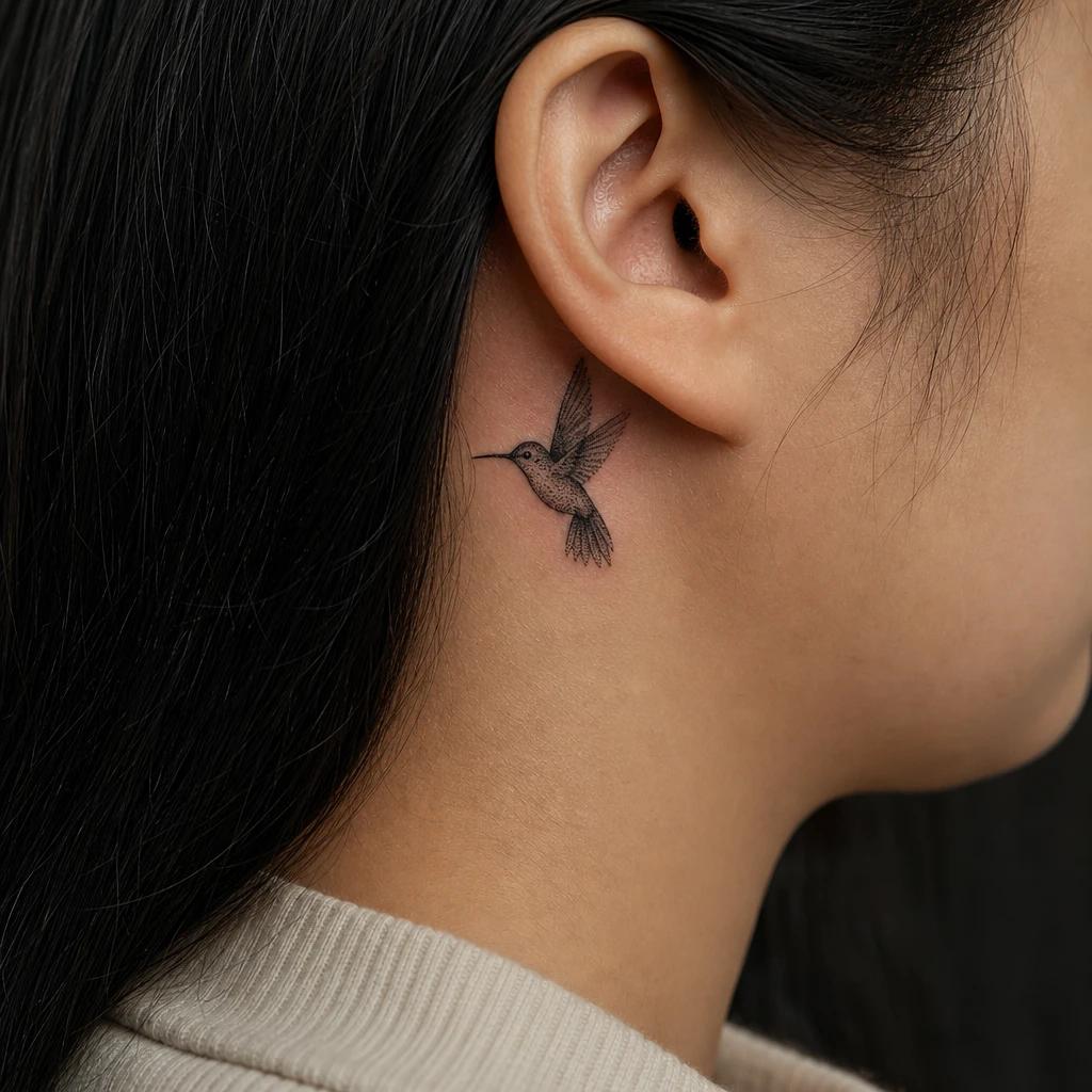 hummingbird tattoo dotwork hummingbird, realistic photo on skin