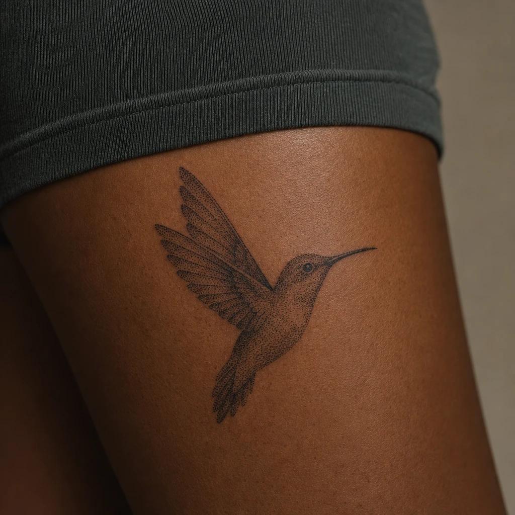 hummingbird tattoo dotwork hummingbird, realistic photo on skin