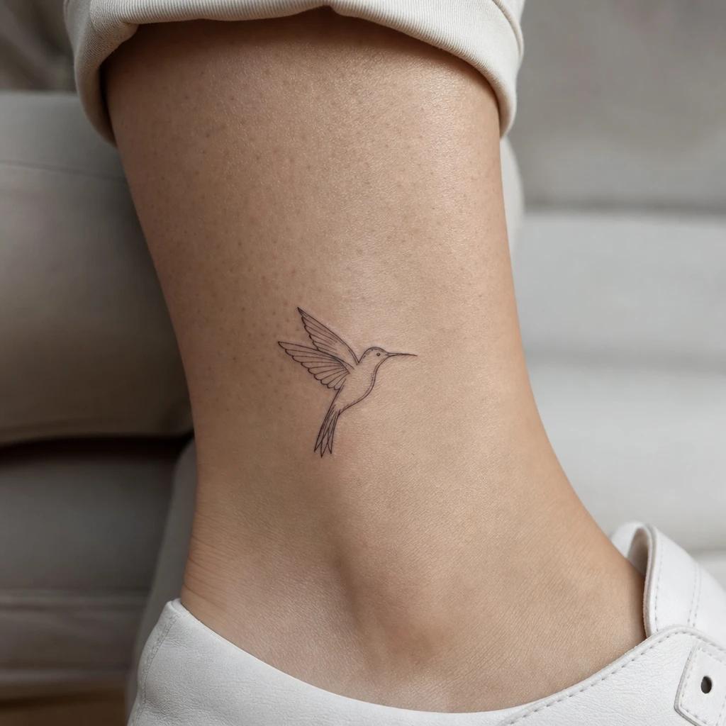 hummingbird tattoo minimalist single-line hummingbird, realistic photo on skin