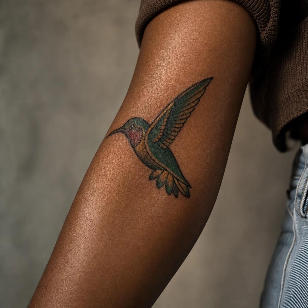 hummingbird tattoo old school hummingbird, realistic photo on skin