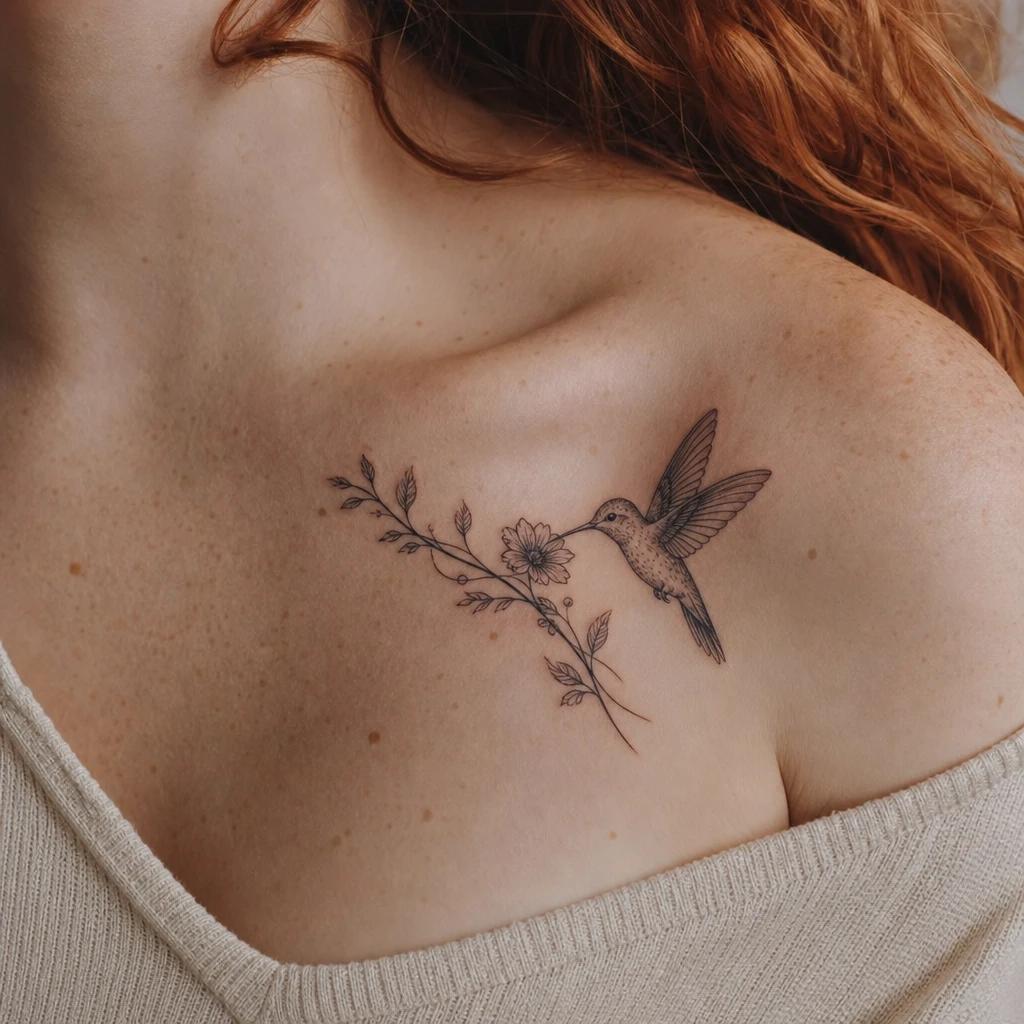 hummingbird tattoo tribute hummingbird with a name, realistic photo on skin
