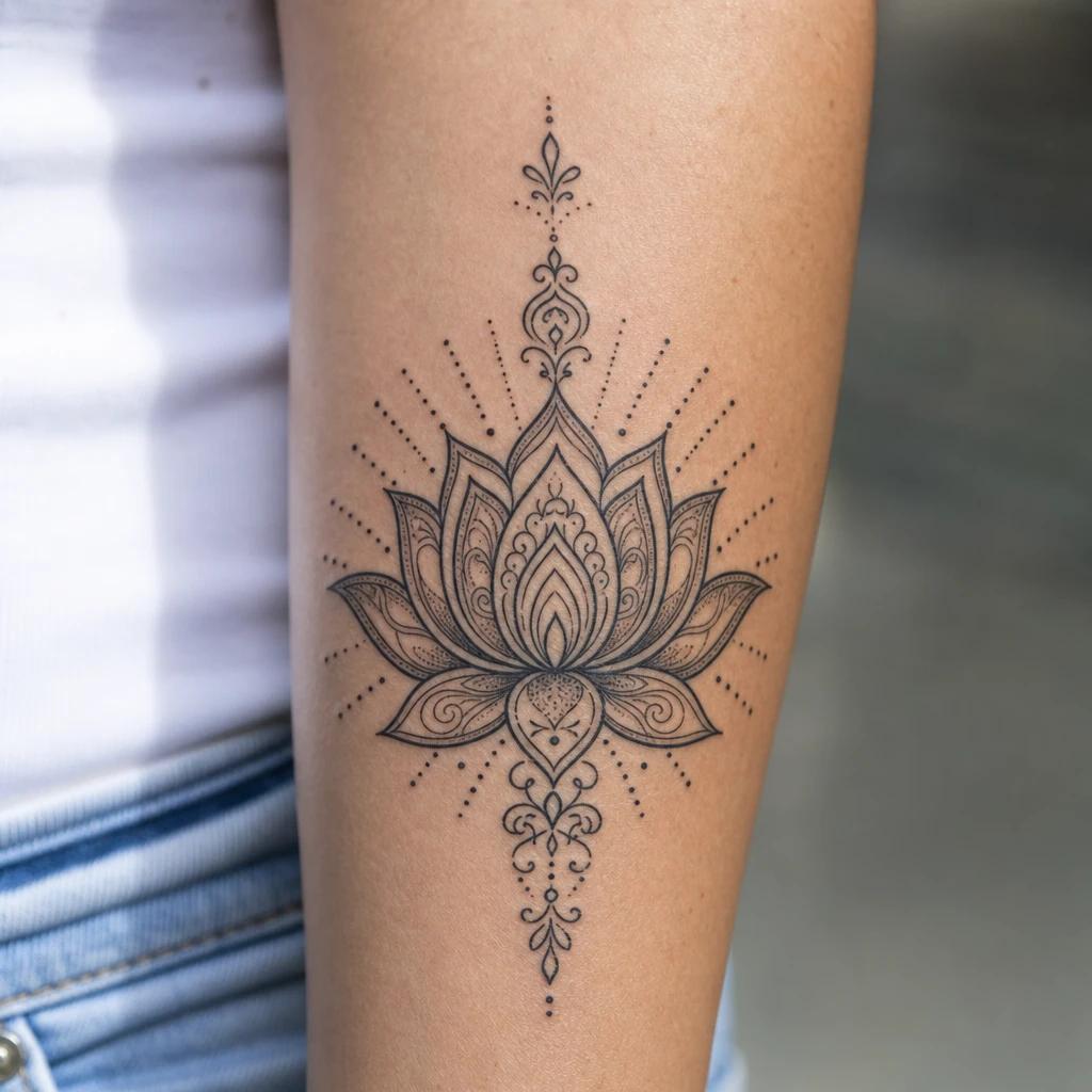 lotus flower tattoo ornamental mandala lotus, realistic photo on skin
