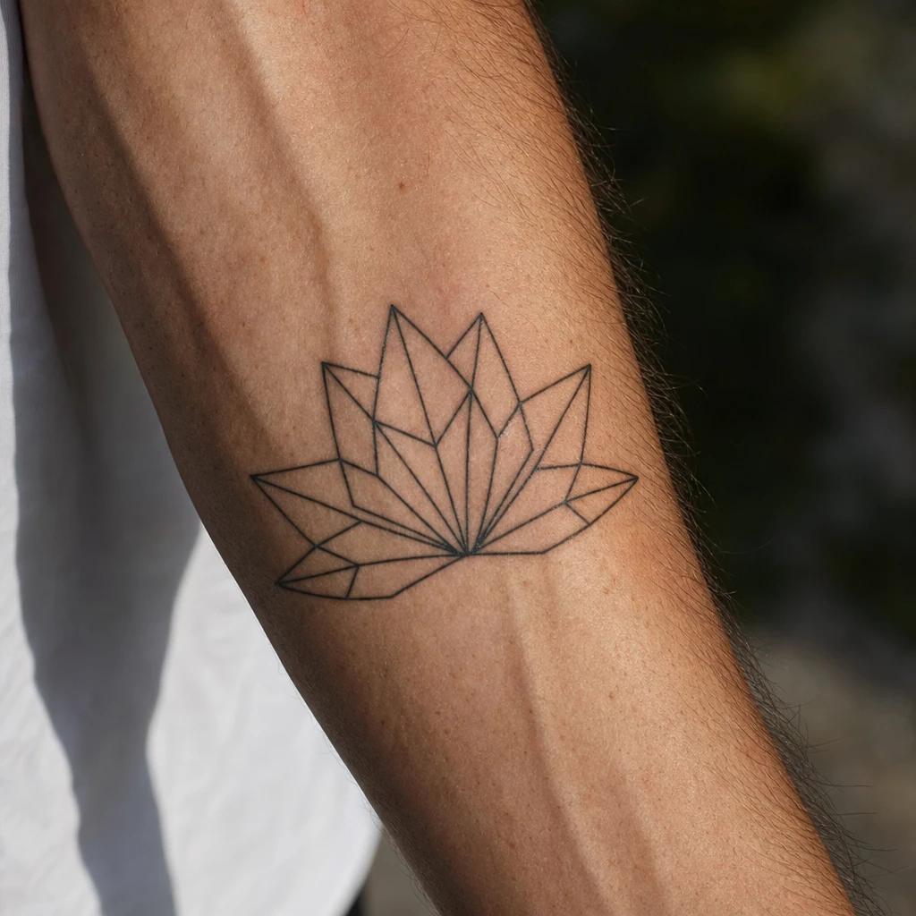 lotus flower tattoo geometric lotus, realistic photo on skin