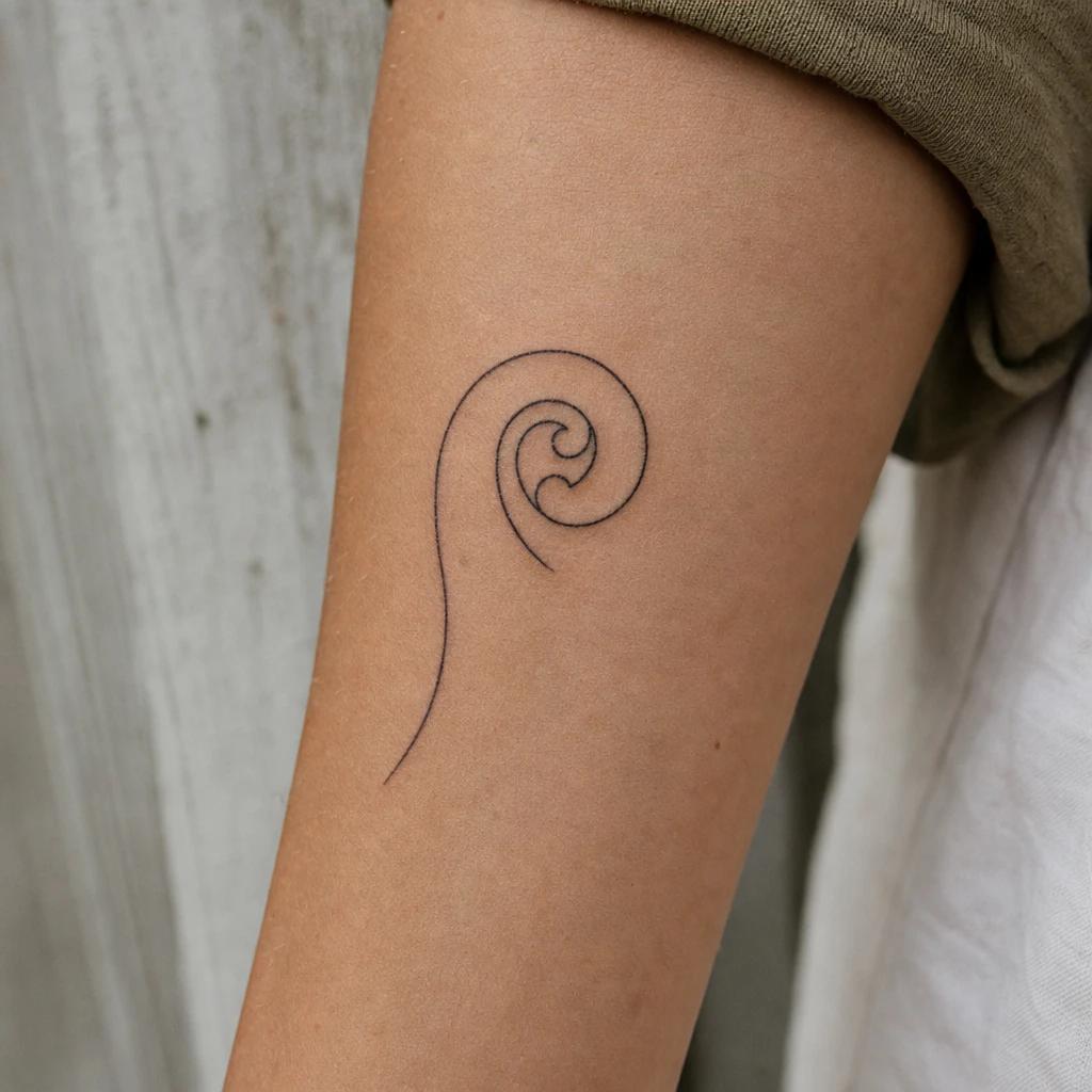 maori tattoo koru fern spiral, realistic photo on skin