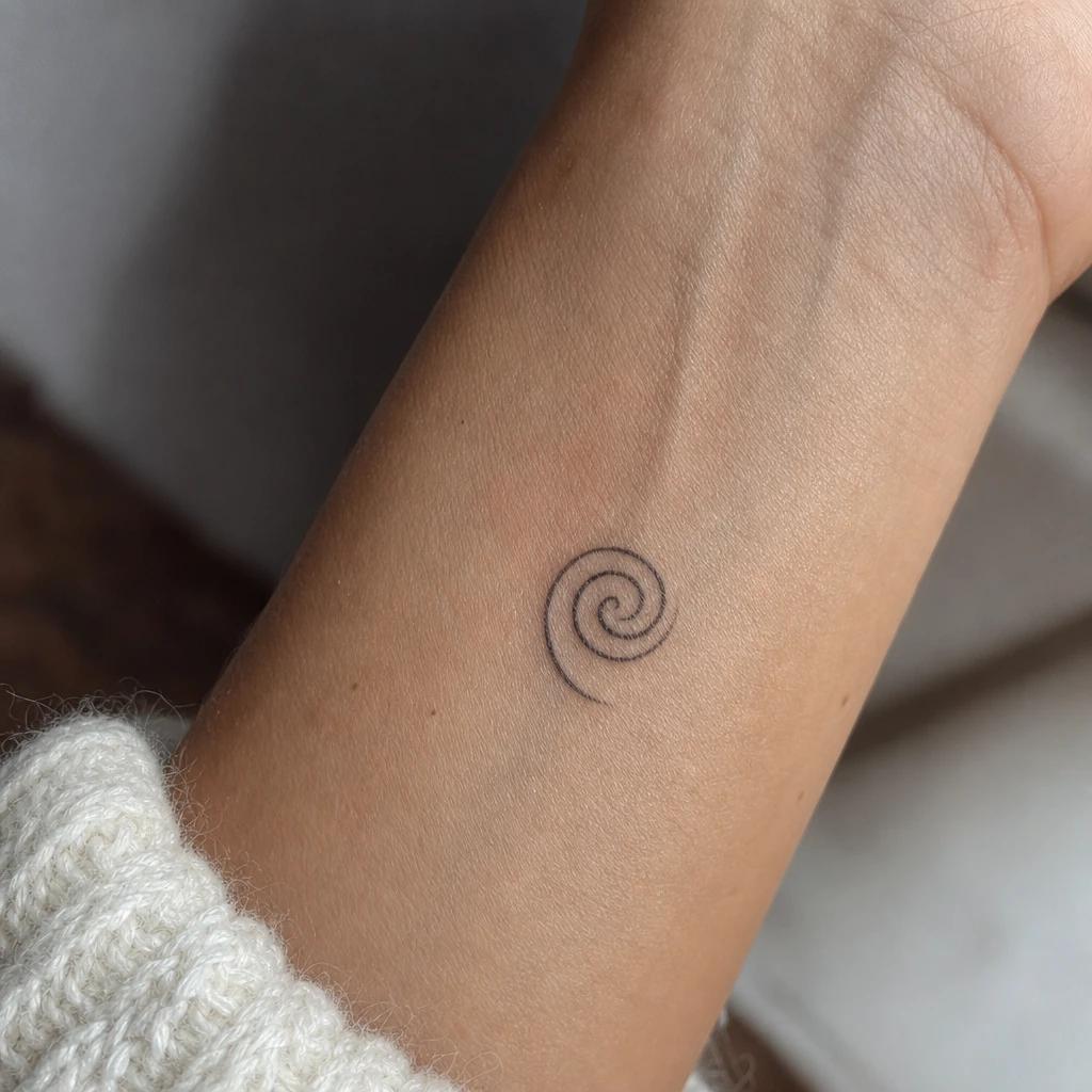 maori tattoo koru fern spiral, realistic photo on skin