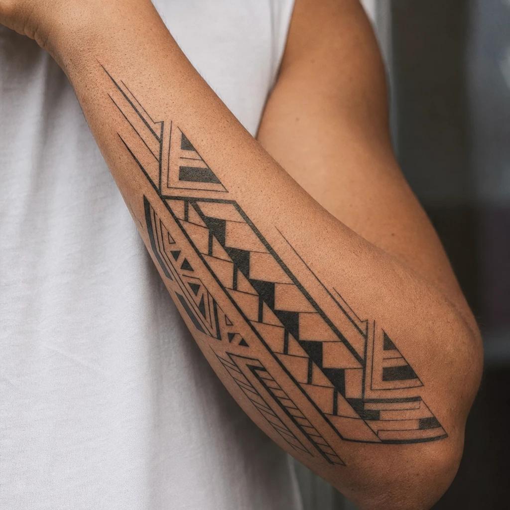 maori tattoo clean geometric maori, realistic photo on skin