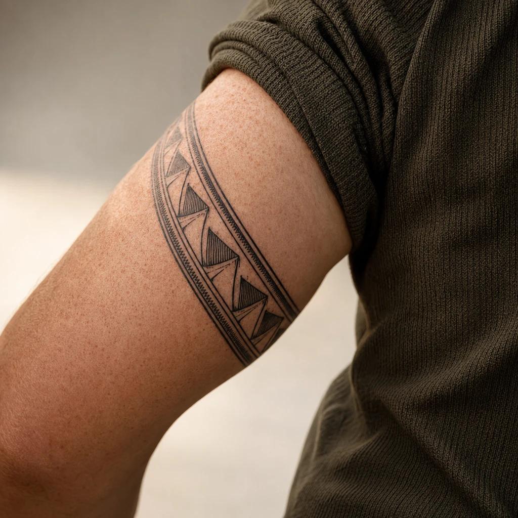 polynesian tattoo shark tooth bands, realistic photo on skin