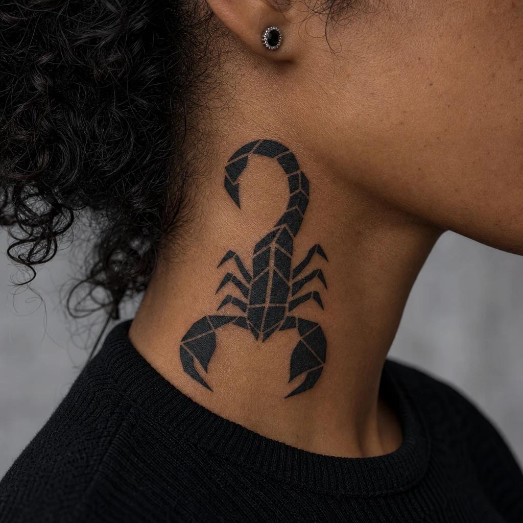 scorpion tattoo geometric blackwork scorpion, realistic photo on skin