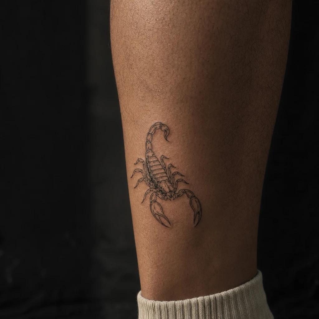 scorpion tattoo fine line scorpion, realistic photo on skin