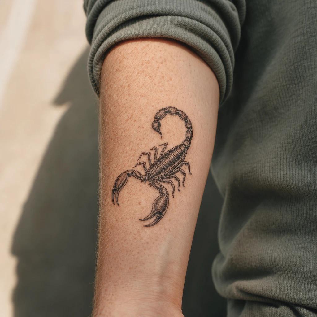 scorpion tattoo scorpio zodiac sign, realistic photo on skin