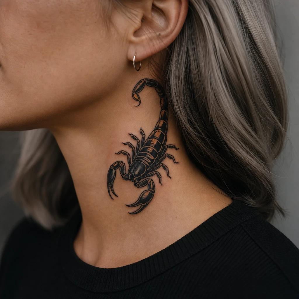 scorpion tattoo neo-traditional scorpion, realistic photo on skin
