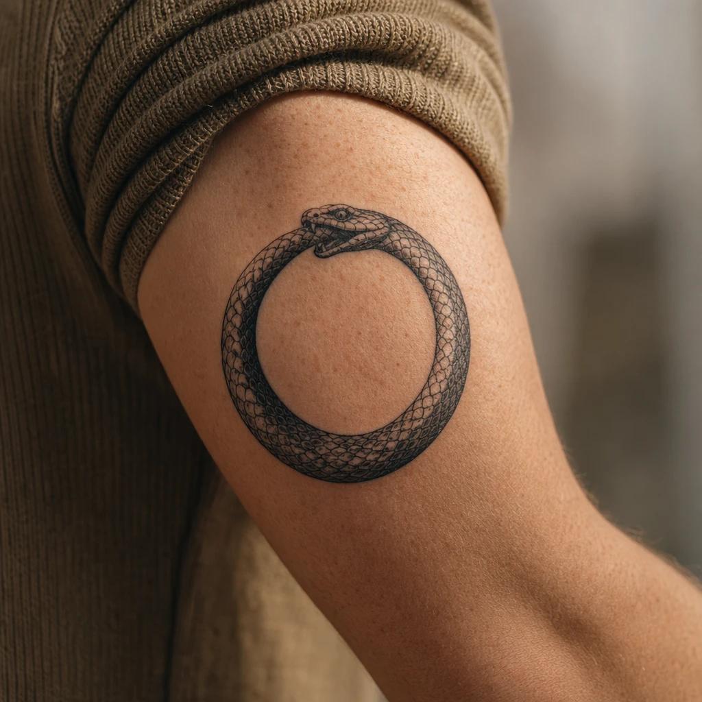 snake tattoo eternal ouroboros, realistic photo on skin