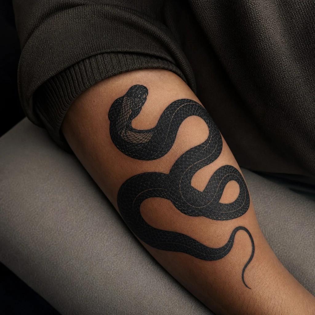 snake tattoo dense blackwork viper, realistic photo on skin
