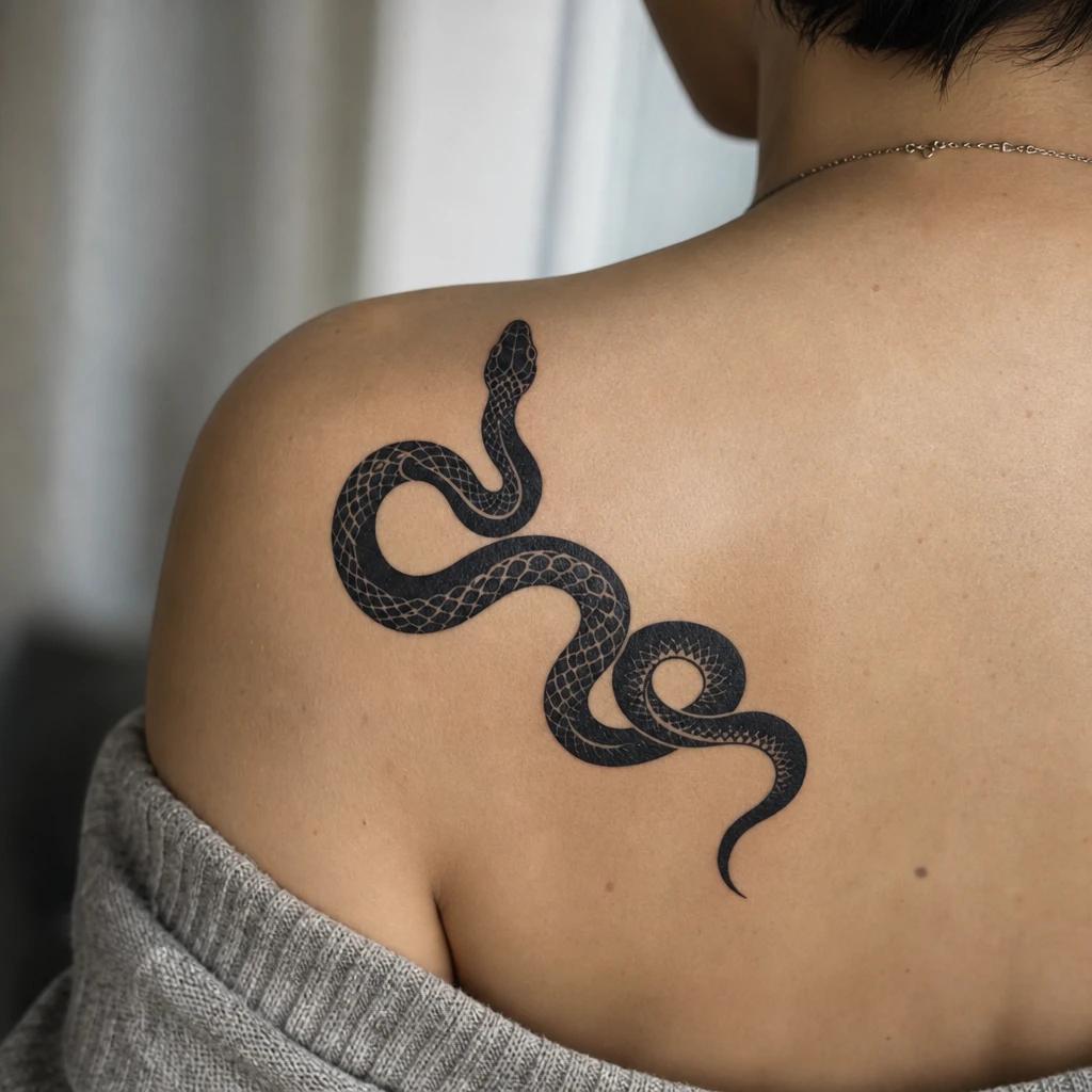 snake tattoo dense blackwork viper, realistic photo on skin