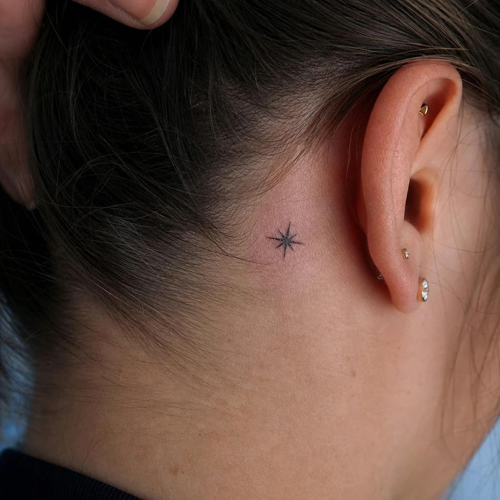 star tattoo minimalist fine line star, realistic photo on skin