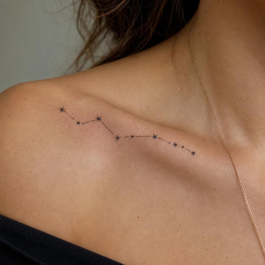star tattoo fine line constellation, realistic photo on skin