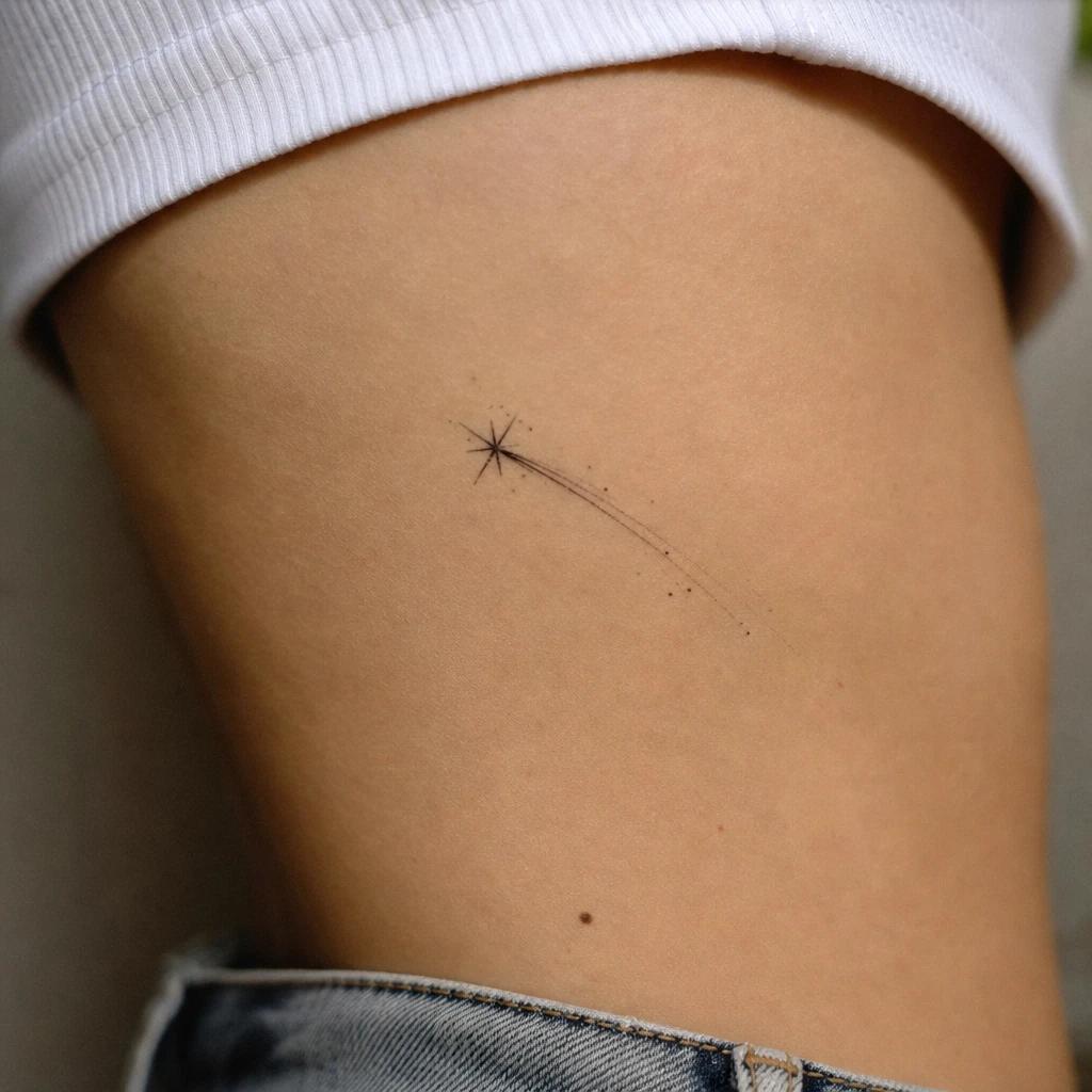 star tattoo shooting star, realistic photo on skin