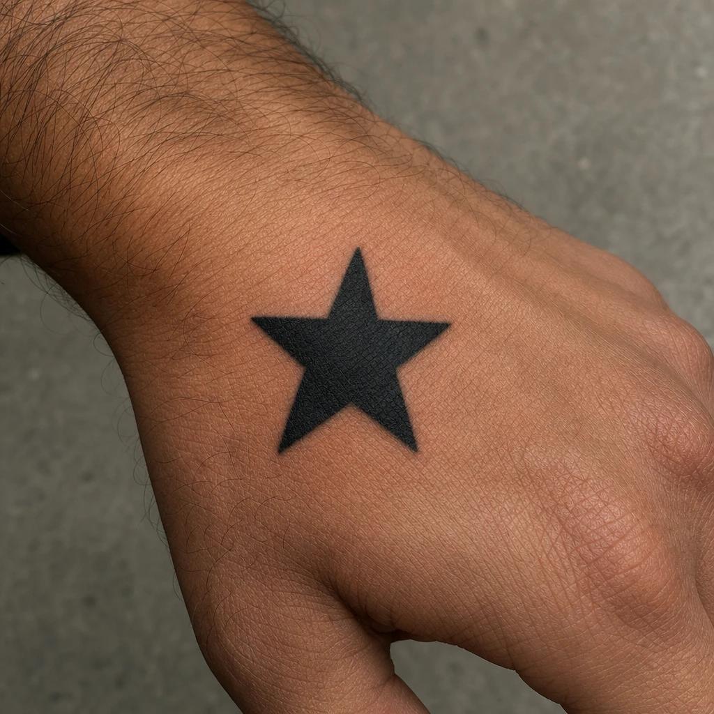 star tattoo solid blackwork star, realistic photo on skin