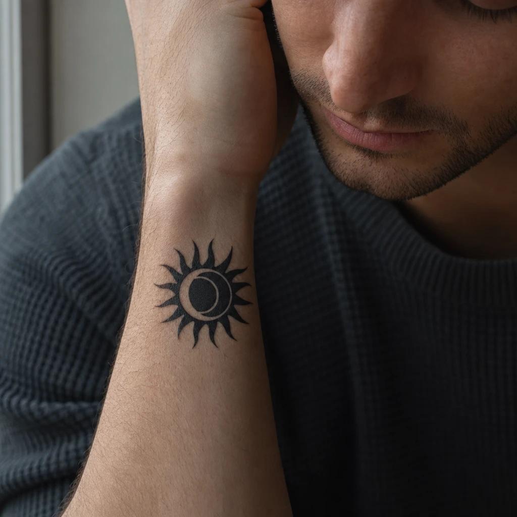 sun and moon tattoo graphic blackwork sun and moon, realistic photo on skin