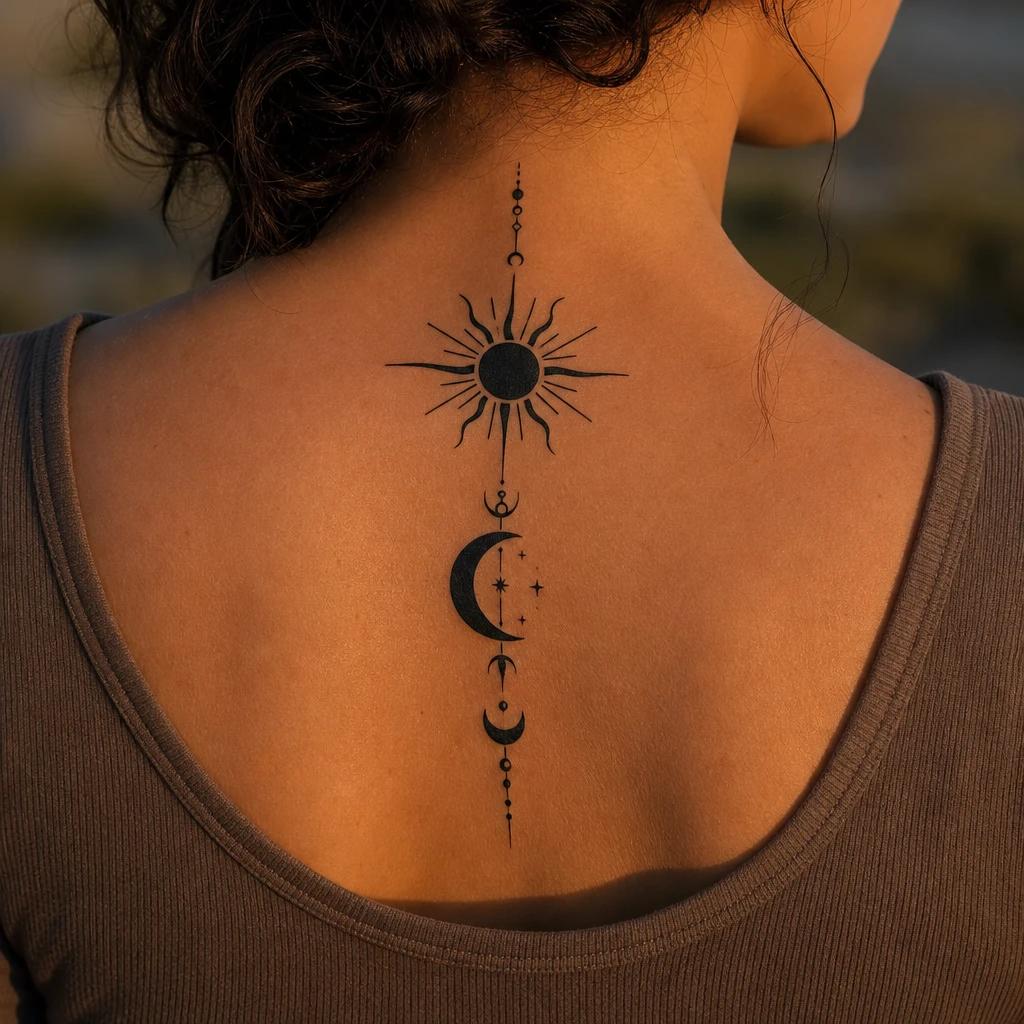 sun and moon tattoo graphic blackwork sun and moon, realistic photo on skin