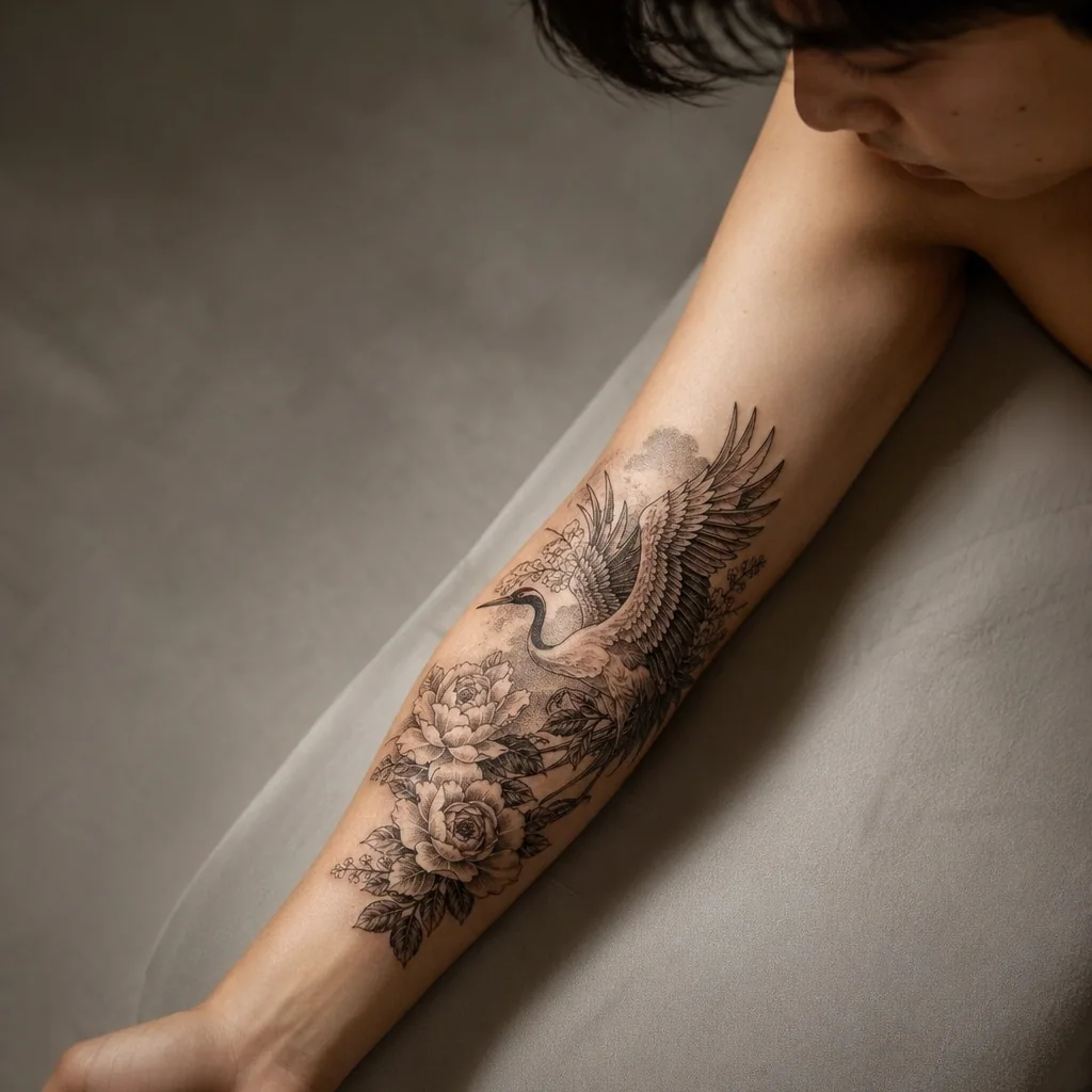 Crane et roses