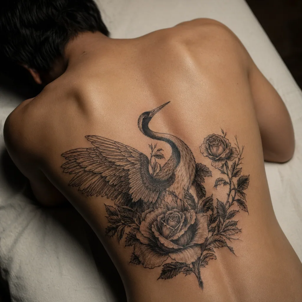Crane et roses memento