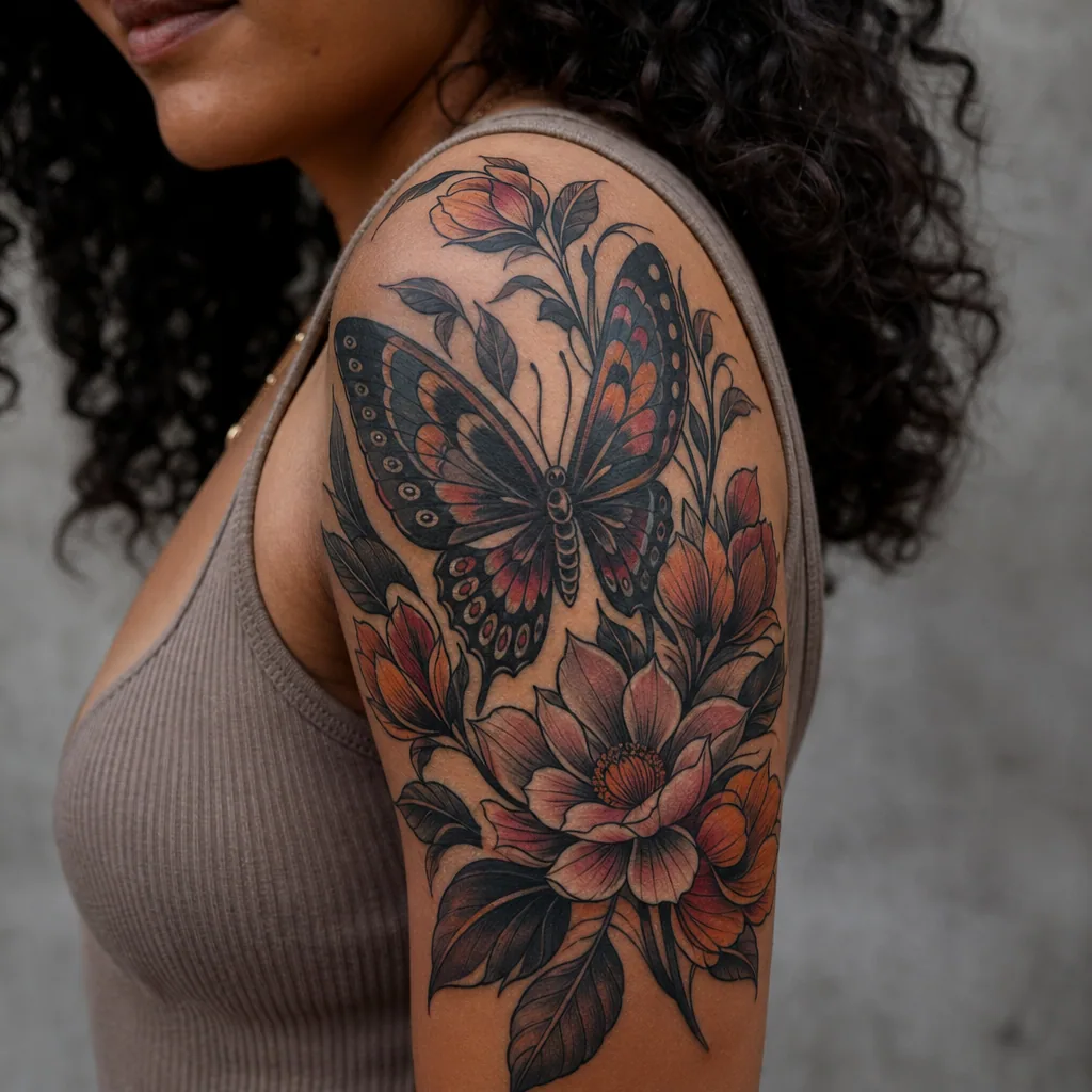 Papillon neo-traditionnel sleeve