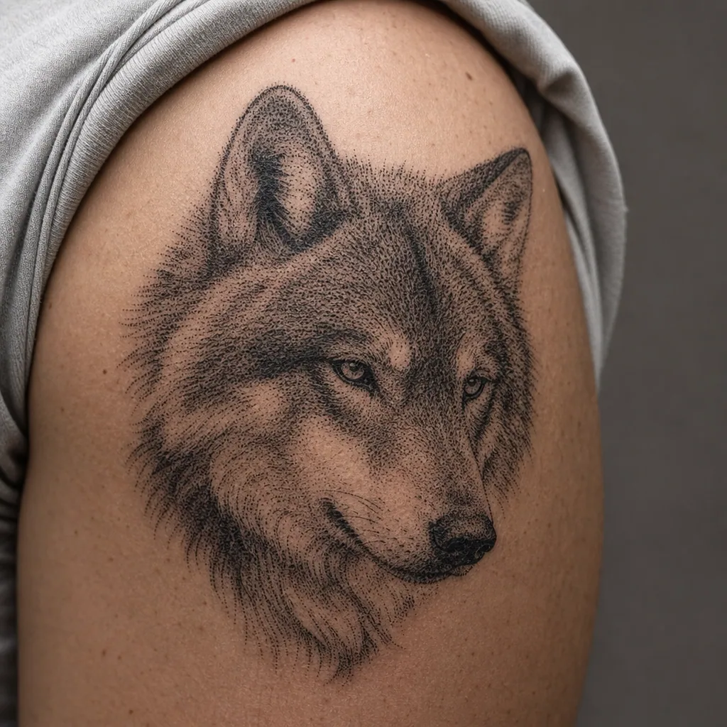 Loup dotwork stippling